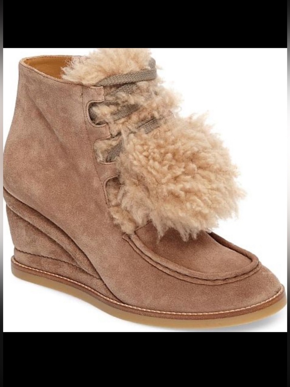 NWT Chloe Peggy Brown Suede Wedge Ankle Boots Size 37/7